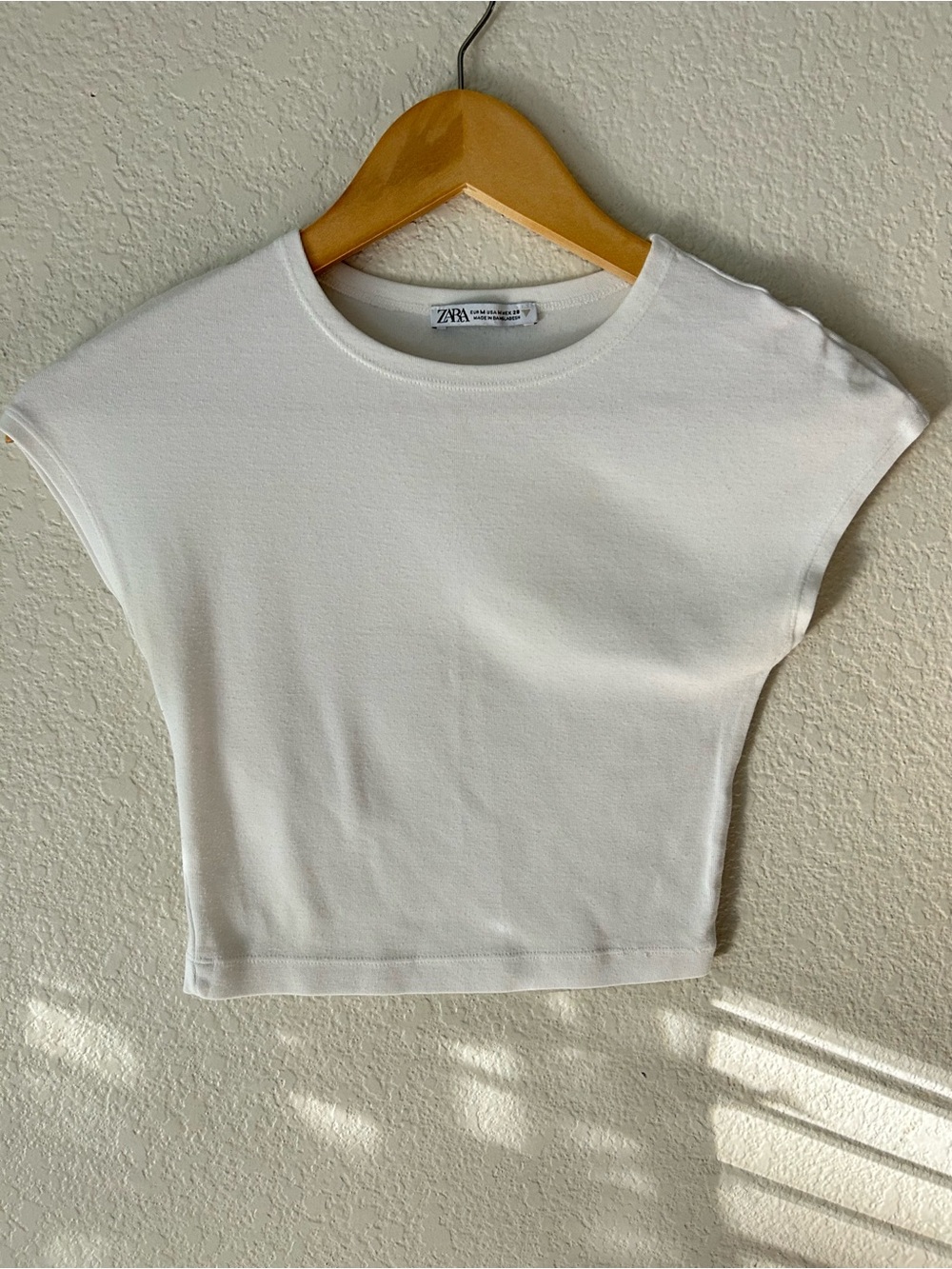 Zara Cream Short Sleeve Boxy Crop Top